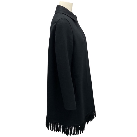 CHRISTIAN DIOR BLACK FRINGED HEM WOOL COAT - Picture 2 of 5
